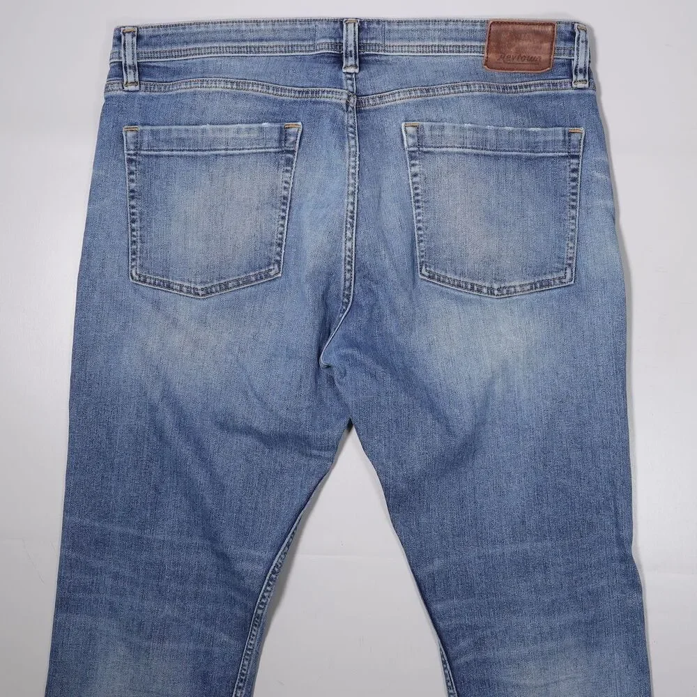 Revtown Sharp Jeans Regular Fit Blue Stretch Denim Mens 36 x 30 (fit 38x29)